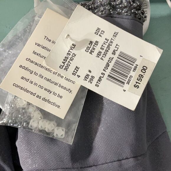 David’s Bridal Pewter Gray Shimmer Adjustable Strapless Fog foil Split Gown Sz 4 - Picture 8 of 8